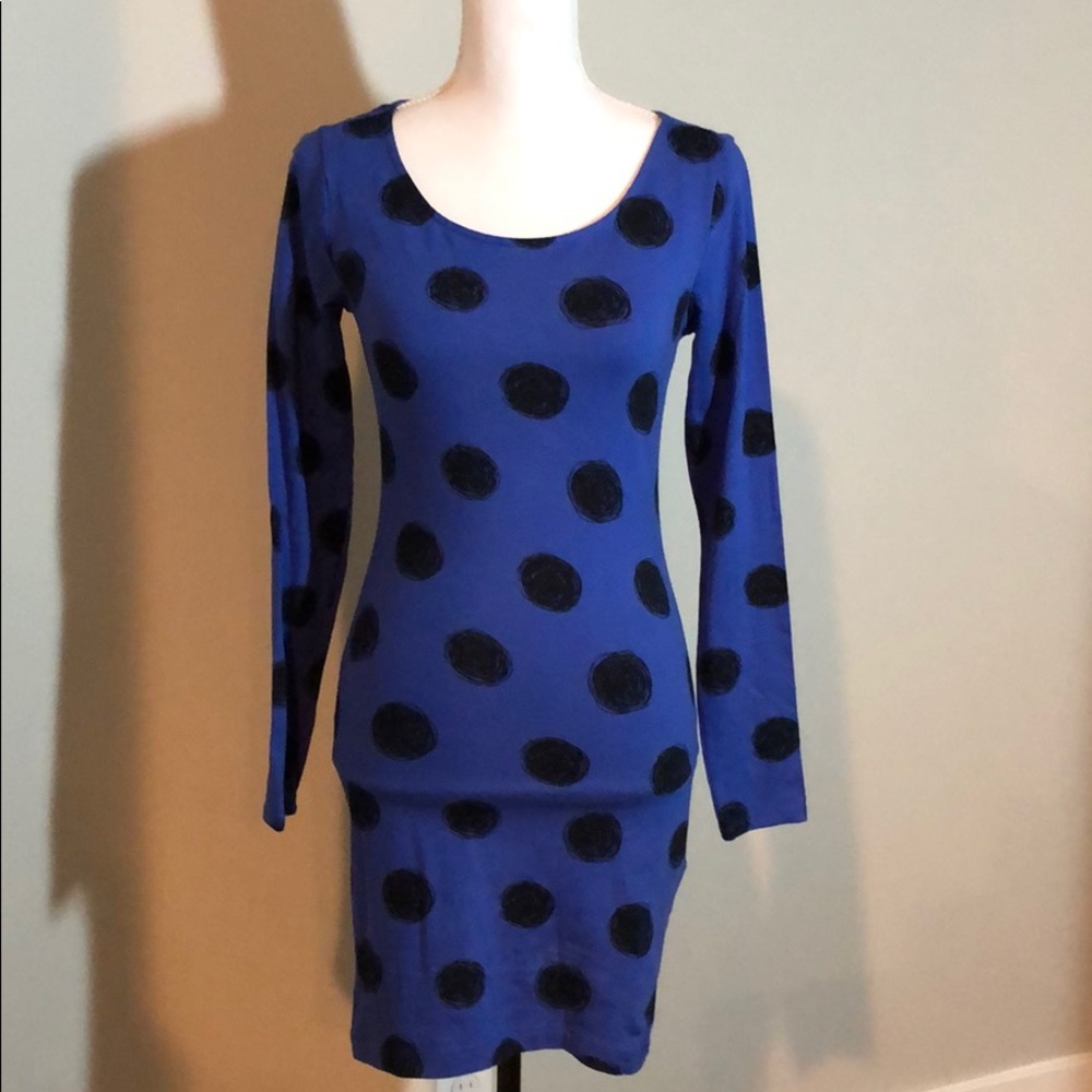 💞 Retro cute polka dot blue mini dress body con
